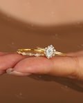 Vintage Lab Grown Diamond Engagement Ring Set, 18K Yellow Gold Ring, Halo Wedding Ring for Women, Moissanite Bridal Ring Set -NyFineJewelry