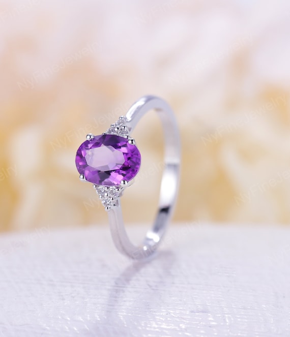 Oval Cut Amethyst Engagement Ring 14K/18K Rose Gold Ring