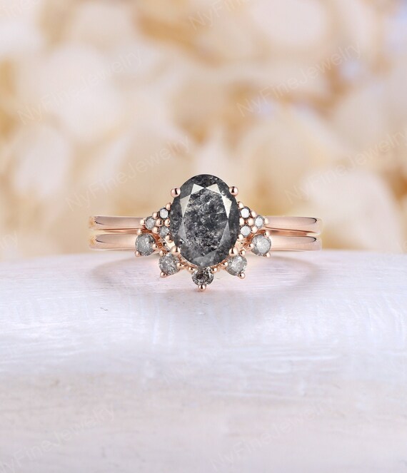 Vintage salt and pepper diamond engagement ring set Rose gold | Etsy