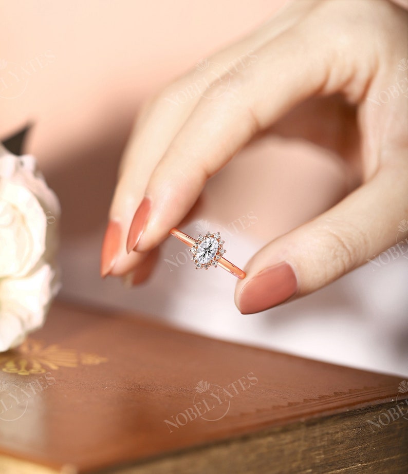 Vintage engagement ring forever One Moissanite ring rose gold oval diamond ring halo art deco ring wedding Anniversary ring bridal ring C&C moissnaite