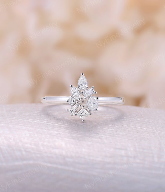 0 5ct Diamond Cluster Ring Vintage Engagement Ring Yellow Gold Etsy Singapore