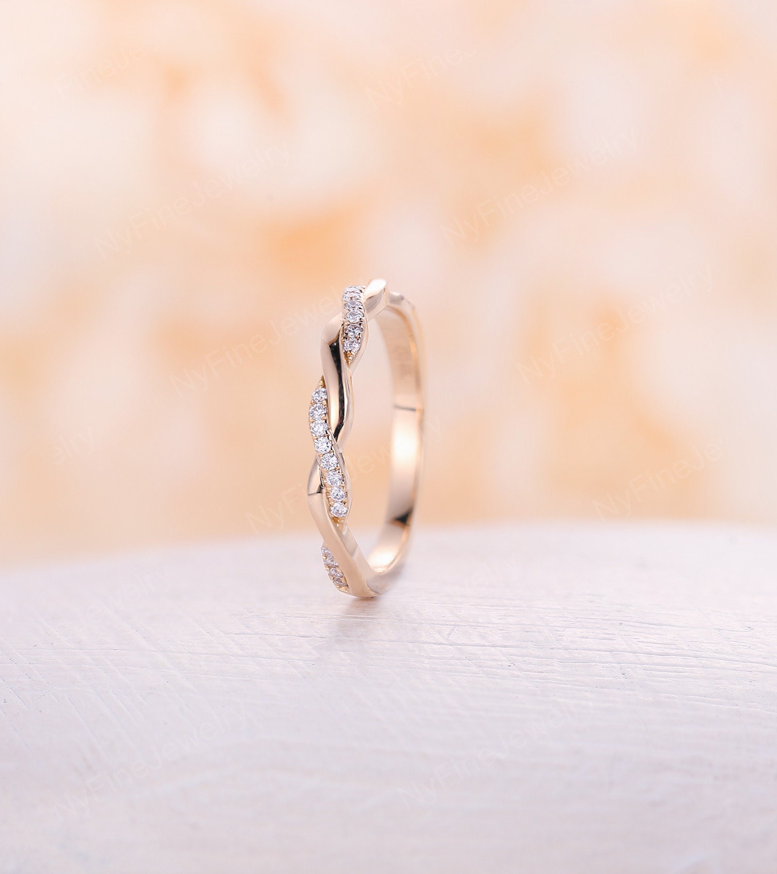 Rosegold Infinity Hochzeit Band, halbe Ewigkeit Micro Pave Diamant Band, zarte gedrehte Band, einzigartige voll Twining Band, Braut Versprechen Ring