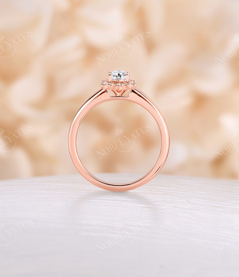 Vintage engagement ring forever One Moissanite ring rose gold oval diamond ring halo art deco ring wedding Anniversary ring bridal ring image 5