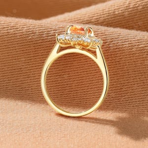 African Sunstone Engagement Ring, Double Halo CZ Ring, 18K Rose Gold Ring, Art Deco Tibetan Sunstone Ring, Custom Gemstone Rings for Women image 4