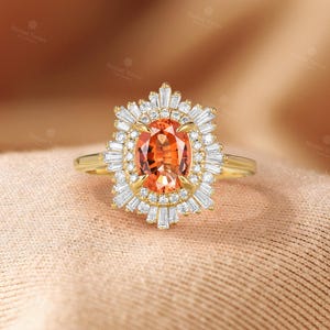 African Sunstone Engagement Ring, Double Halo CZ Ring, 18K Rose Gold Ring, Art Deco Tibetan Sunstone Ring, Custom Gemstone Rings for Women Tibetan Sunstone