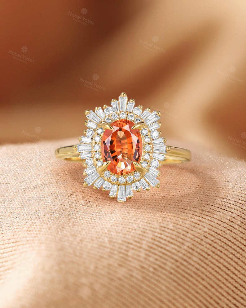 African Sunstone Engagement Ring, Double Halo CZ Ring, 18K Rose Gold Ring, Art Deco Tibetan Sunstone Ring, Custom Gemstone Rings for Women Tibetan Sunstone