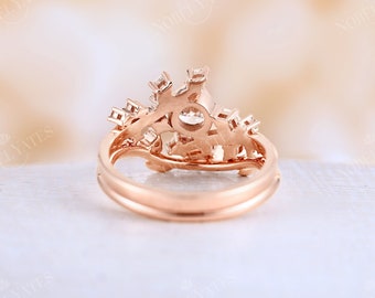 Rose Gold Engagement Ring Vintage Moissanite Engagement Ring