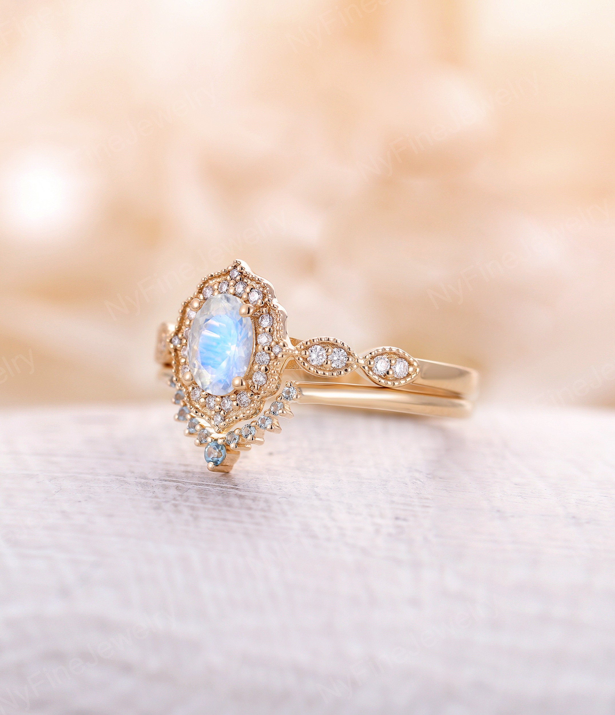 Moonstone engagement ring oval cut vintage diamond rings | Etsy