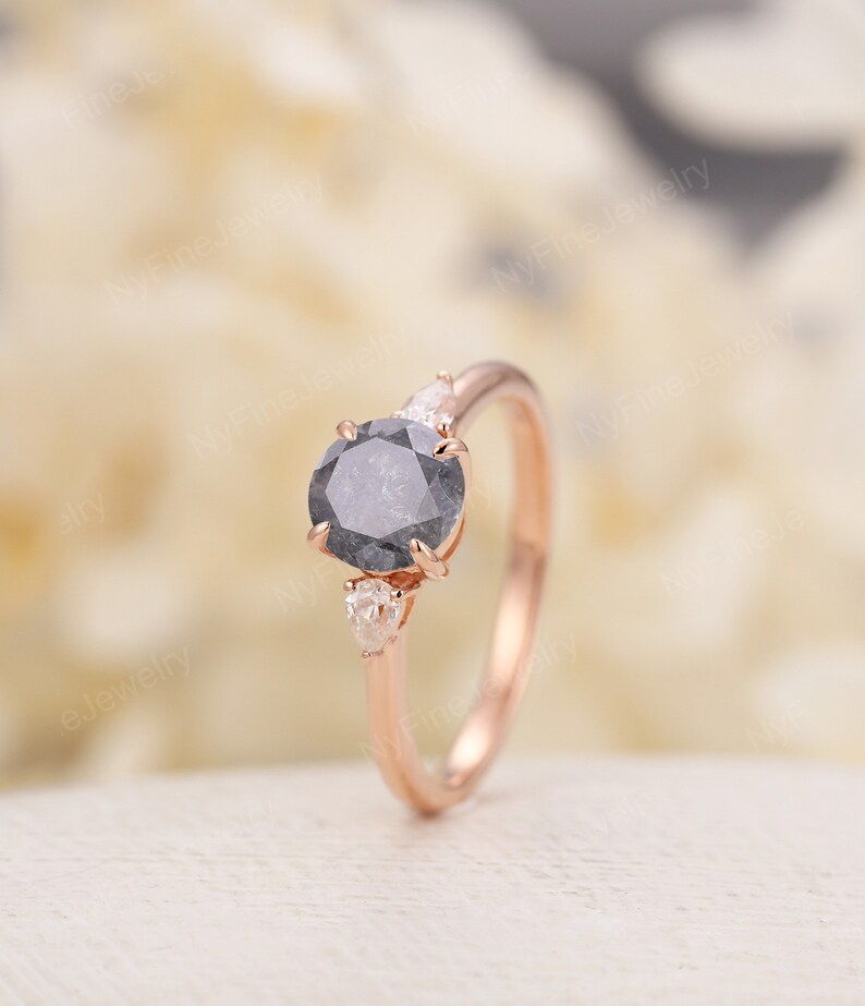 Vintage Salt and Pepper Diamond Engagement Ring Rose Gold Ring Etsy