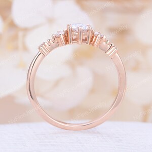 Vintage Moissanite engagement ring dainty rose gold engagement ring unique cluster diamond ring round cut bridal Promise Anniversary ring image 4