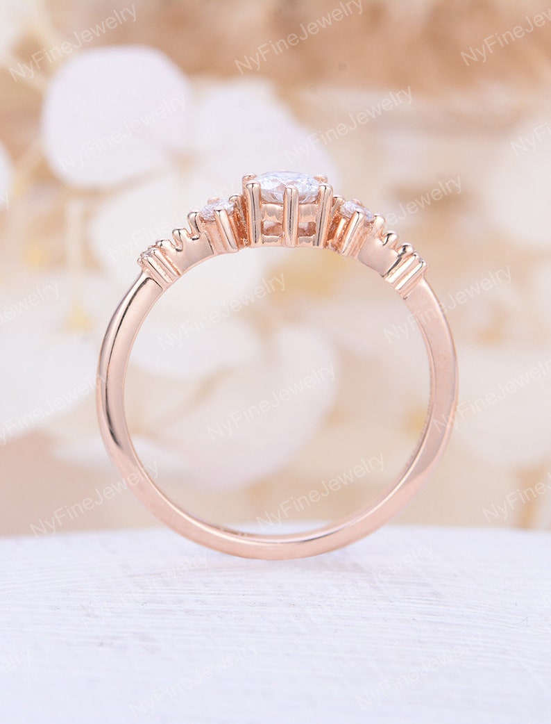 Vintage Moissanite engagement ring dainty rose gold engagement ring unique cluster diamond ring round cut bridal Promise Anniversary ring image 4
