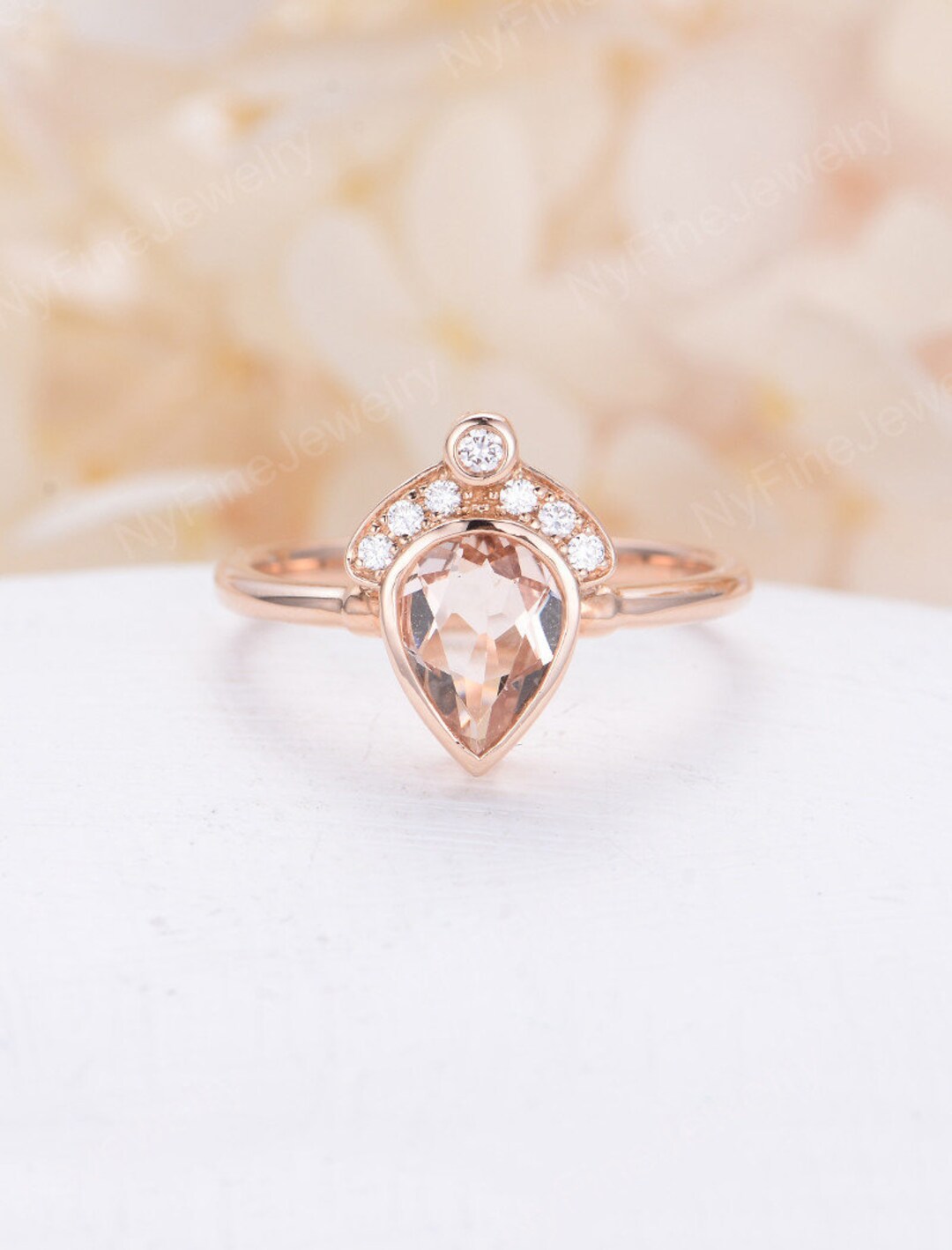 Peach Pink Morganite Engagement Ring Rose Gold Vintage Bezel Set Ring ...
