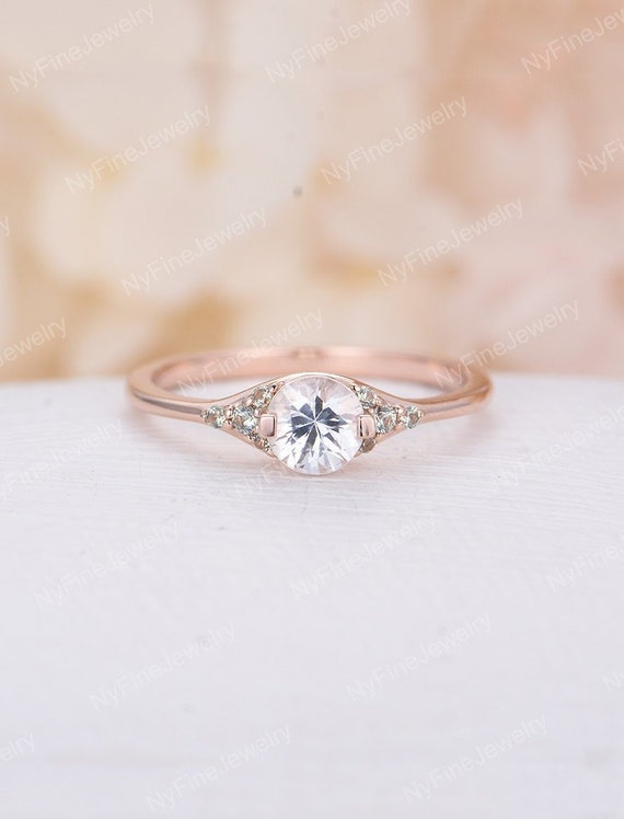 White Sapphire Engagement Ring Unique Engagement Ring Wedding Etsy