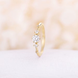 Vintage Moissanite engagement ring dainty rose gold engagement ring unique cluster diamond ring round cut bridal Promise Anniversary ring image 7