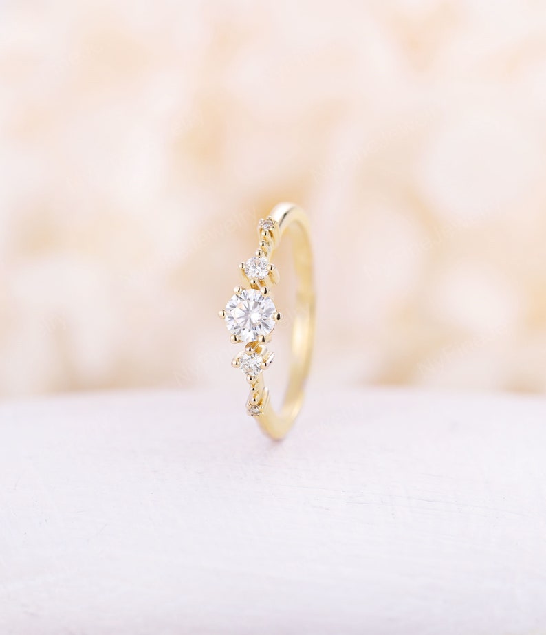 Vintage Moissanite engagement ring dainty rose gold engagement ring unique cluster diamond ring round cut bridal Promise Anniversary ring image 7