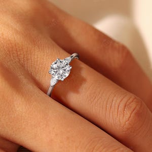 Classic Three Stones Engagement Ring,Lab Grown Diamond Wedding Ring, 18K Rose Gold Ring, Custom Bridal Ring, Delicate Fine Jewelry for Her image 3