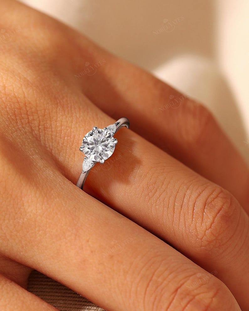 Classic Three Stones Engagement Ring,Lab Grown Diamond Wedding Ring, 18K Rose Gold Ring, Custom Bridal Ring, Delicate Fine Jewelry for Her image 3