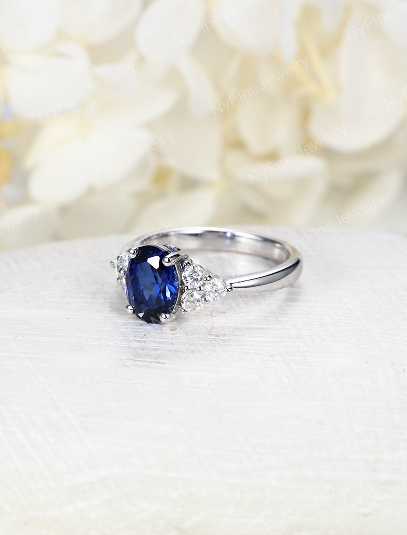 Lab Sapphire Engagement Ring Vintage Cluster Ring - Etsy