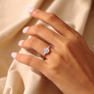 Classic Three Stones Engagement Ring,Lab Grown Diamond Wedding Ring, 18K Rose Gold Ring, Custom Bridal Ring, Delicate Fine Jewelry for Her image 7