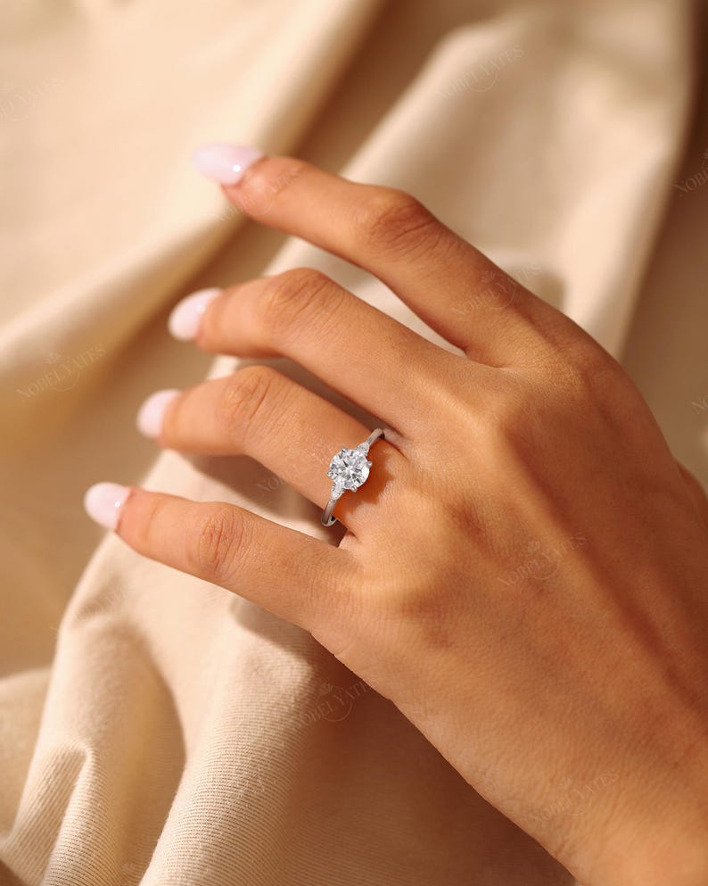 Classic Three Stones Engagement Ring,Lab Grown Diamond Wedding Ring, 18K Rose Gold Ring, Custom Bridal Ring, Delicate Fine Jewelry for Her image 7
