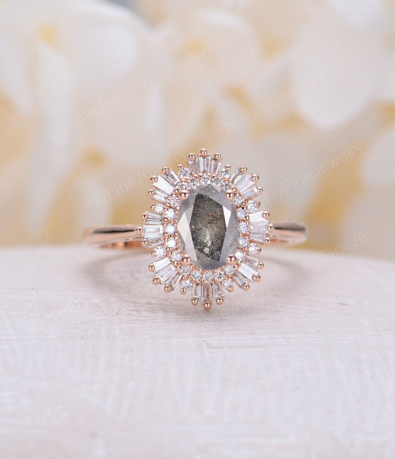 Vintage salt and pepper diamond engagement ring diamond 14k Etsy