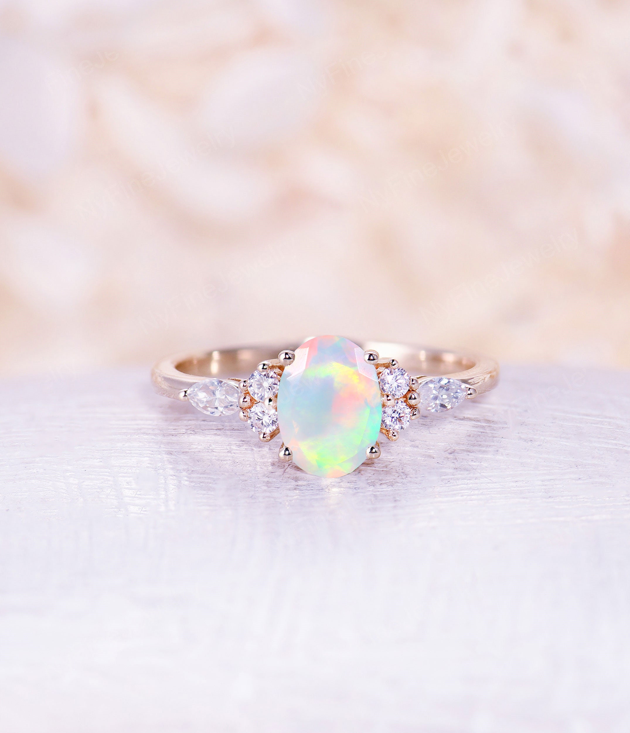 Faceted Opal Engagement Ring 14K/18K Gold Engagement Ring Oval | Etsy