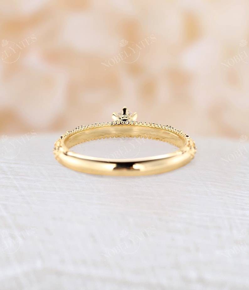 Vintage round shaped moissanite engagement ring Antique rose gold Milgrain ring Delicate Half eternity ring wedding promise Anniversary ring image 8