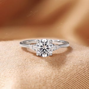 Classic Three Stones Engagement Ring,Lab Grown Diamond Wedding Ring, 18K Rose Gold Ring, Custom Bridal Ring, Delicate Fine Jewelry for Her image 4