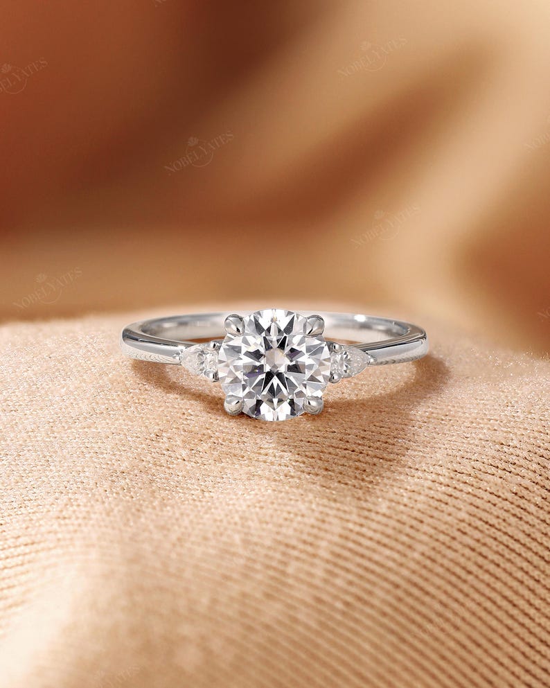 Classic Three Stones Engagement Ring,Lab Grown Diamond Wedding Ring, 18K Rose Gold Ring, Custom Bridal Ring, Delicate Fine Jewelry for Her image 4