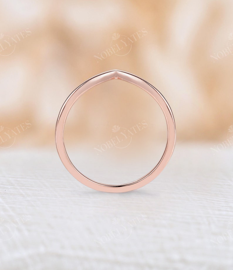 Plain gold curved wedding band rose gold matching stacking ring curved ring minimalist ring bridal ring solid gold ring chevron ring image 7