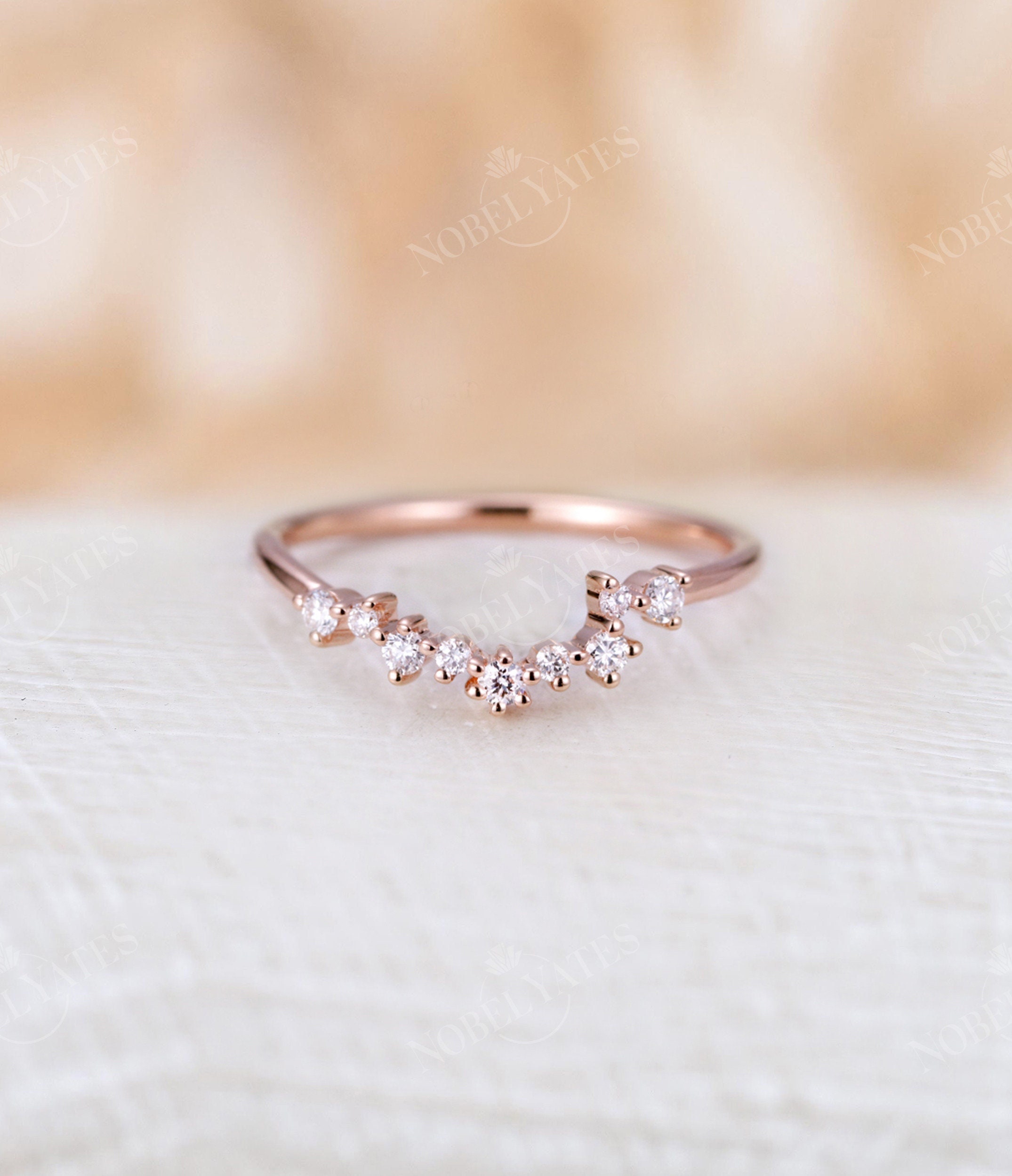 Rose Gold Wedding Band Curved Unique Diamond Band Stacking - Etsy