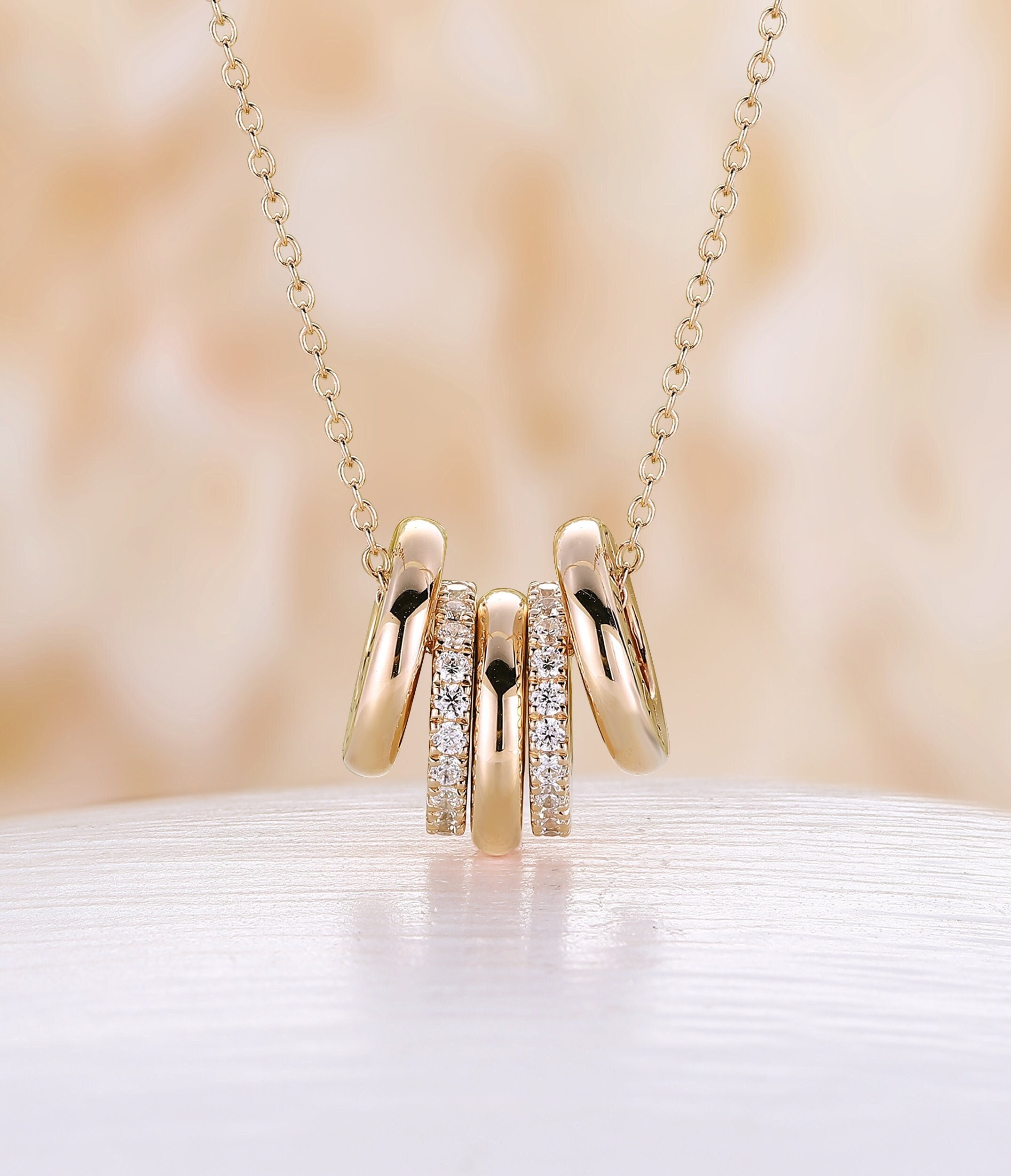 Delicate Engraved Circle Necklace Rose Gold Round Moissanite Pendant Personalized Engraved Disk Family Necklace Custom Mother's Gift For Her