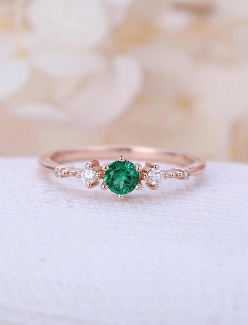 Emerald engagement ring rose gold Unique diamond Cluster ring | Etsy