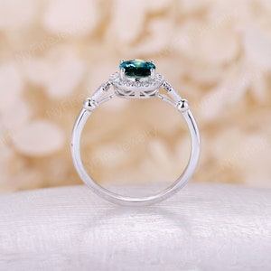Vintage Teal Sapphire Engagement Ring White Gold Oval Shaped - Etsy