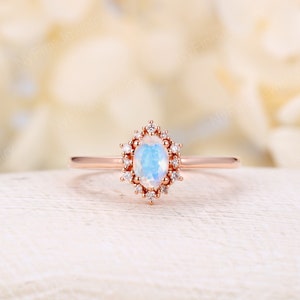 Vintage engagement ring forever One Moissanite ring rose gold oval diamond ring halo art deco ring wedding Anniversary ring bridal ring Moonstone