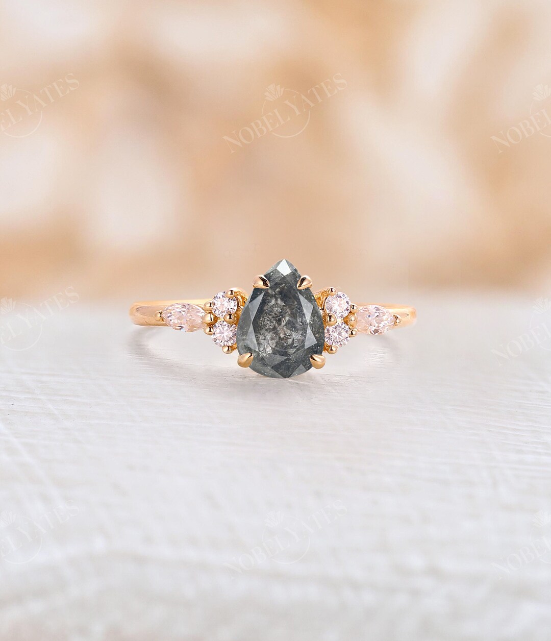Salt and Pepper Diamond Engagement Ring Vintage Antique Pear - Etsy