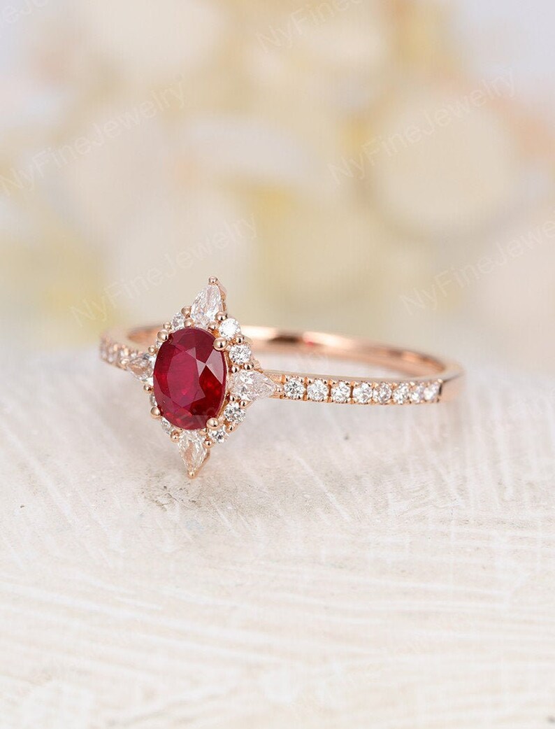 Oval natural ruby engagement ring vintage engagement ring Etsy