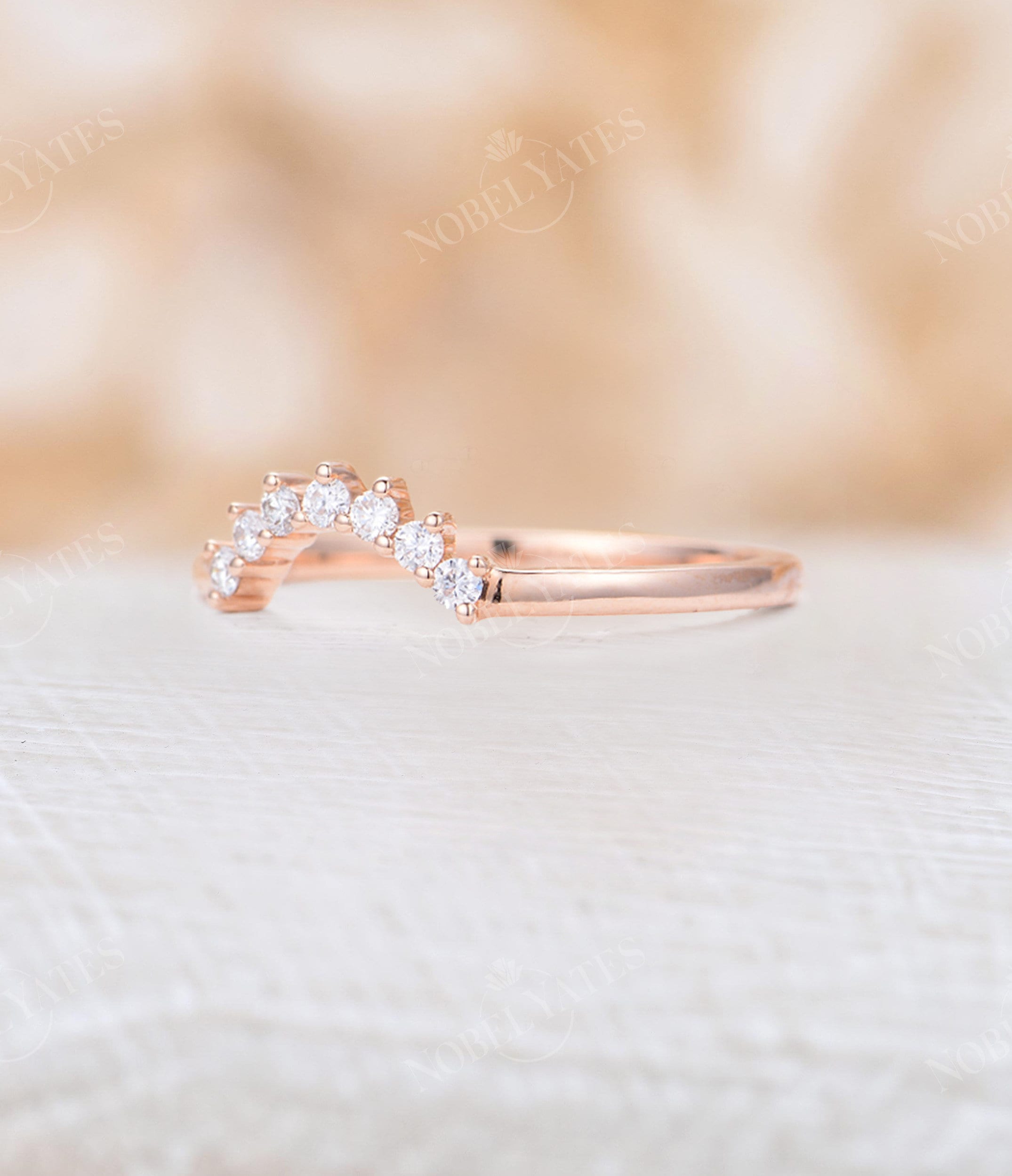 Rose Gold Wedding Band Moissanite Ring Unique Curved Wedding Band ...