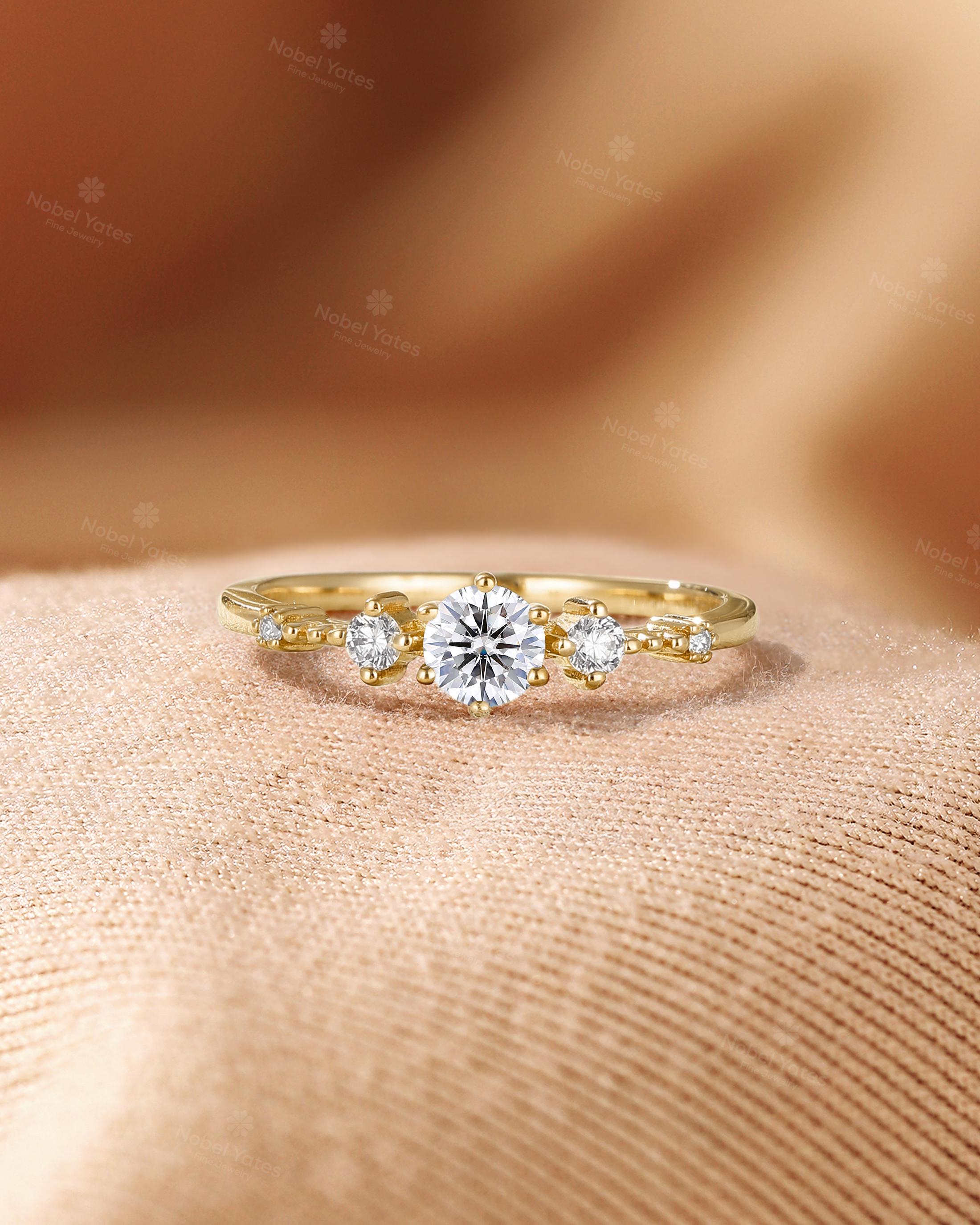 Natural Diamond Engagement Ring, 18K Yellow Gold Ring, Classic 