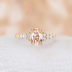 Pink morganite engagement ring oval cut ring cluster ring prong ring rose gold ring vintage ring art deco ring anniversary ring bridal ring image 8