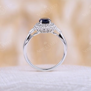 Sapphire Engagement Ring White Gold Halo Ring Vintage Ring - Etsy