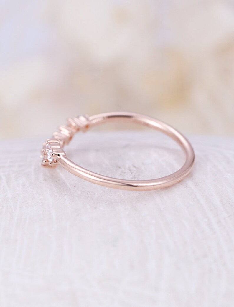 Rose gold wedding band Curved wedding band women Diamond Cluster ring Unique Promise Multi gift Bridal Anniversary custom
