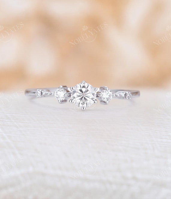 Promise Ring Wedding Ring Engagement Ring Round Moissanite Ring Unique Prong Solitaire Ring Solitaire Ring 18K White Gold Ring