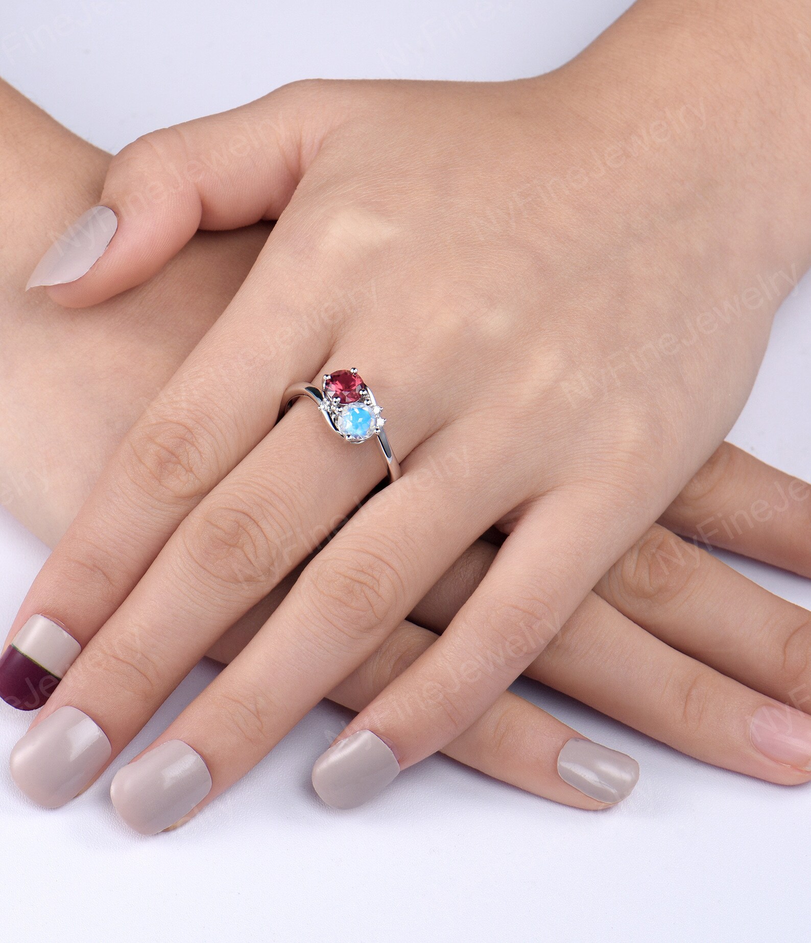 Ruby engagement ring moonstone engagement ring 14K rose Gold | Etsy