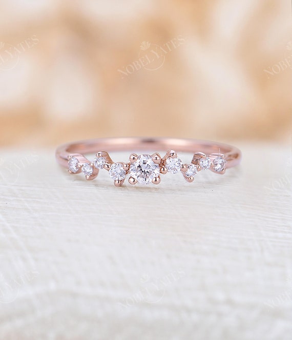 Art Deco Diamond Cluster Engagement Ring Rose Gold Moissanite - Etsy