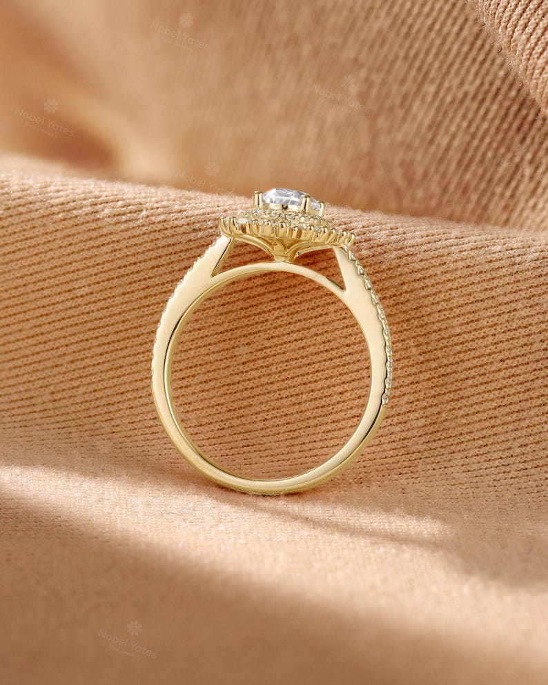 Pierścionek zaręczynowy z owalnym diamentem w stylu art déco, obrączka ślubna z podwójnym diamentem, pierścionek z półwiecznością, pierścionek ze złota 18-karatowego, pierścionek ślubny z moissanitem dla kobiet zdjęcie 5