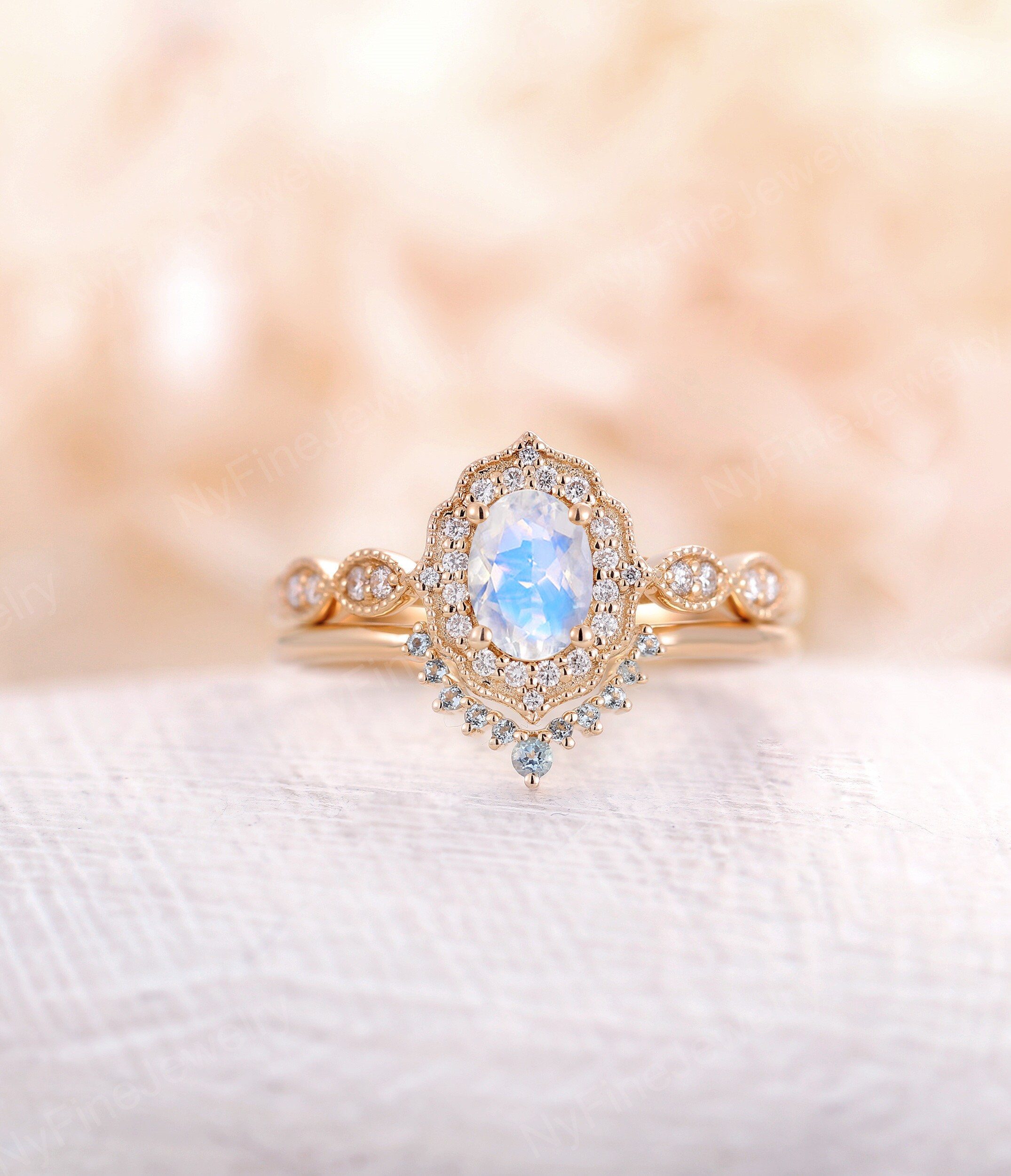Moonstone engagement ring oval cut vintage diamond rings | Etsy