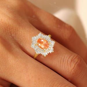 African Sunstone Engagement Ring, Double Halo CZ Ring, 18K Rose Gold Ring, Art Deco Tibetan Sunstone Ring, Custom Gemstone Rings for Women image 5