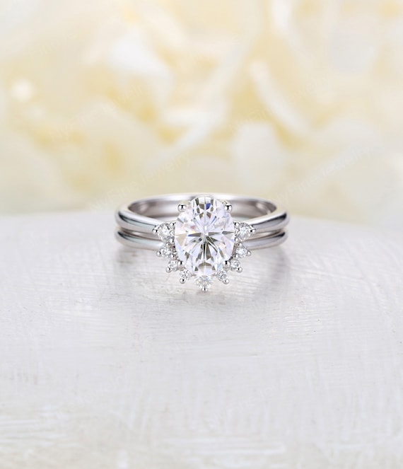3Ct Oval Stone Moissanite Diamond Ring Engagement Solitaire Ring Vintage Wedding Ring Matching Ring Bridal Set Promise Ring Anniversary Gift