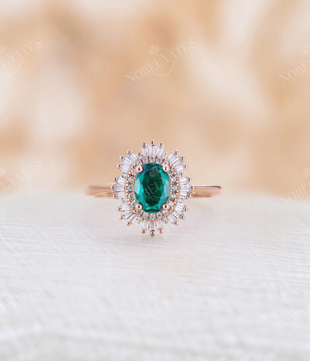 Vintage Engagement Ring Oval Cut Emerald Ring Rose Gold - Etsy